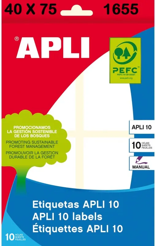 ETIQUETA APLI SOBRE 40X75 10 HOJAS