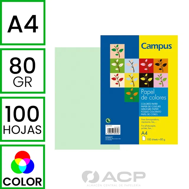 PAPEL A4 80GR CAMPUS VERDE CLARO 100H