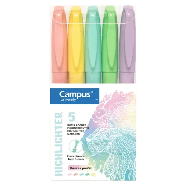 ROTULADOR FLUOR CAMPUS 5 COLORES PASTEL