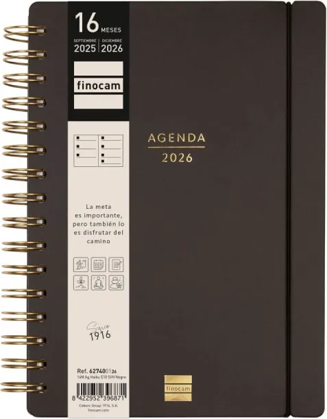 Agenda Finocam 16 Meses Haiku E10 Sv Horiz.negro 25-26
