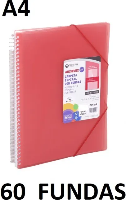 CARPETA 60 FUNDAS A4 ESPIRAL ARCHIVEX STAR ROJO