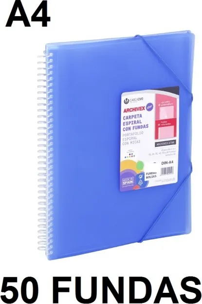 CARPETA 50 FUNDAS A4 ESPIRAL ARCHIVEX STAR AZUL