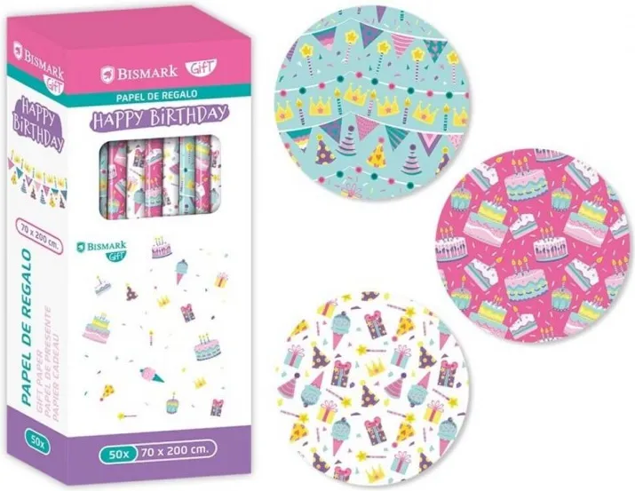 PAPEL DE REGALO HAPPY BIRTHDAY 70X200CM
