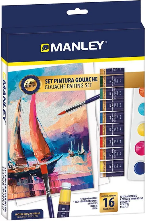 SET TEMPERA GOUACHE MANLEY 16 PIEZAS