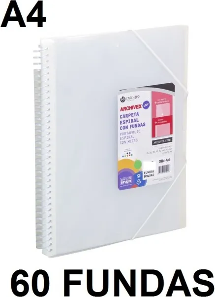 CARPETA 60 FUNDAS A4 ESPIRAL ARCHIVEX STAR INCOLORO