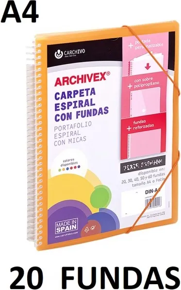 CARPETA 20 FUNDAS A4 ESP.CANGURO ARCHIVEX STAR NARANJA
