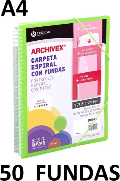 CARPETA 50 FUNDAS A4 ESP.CANGURO ARCHIVEX STAR VDE.CLARO