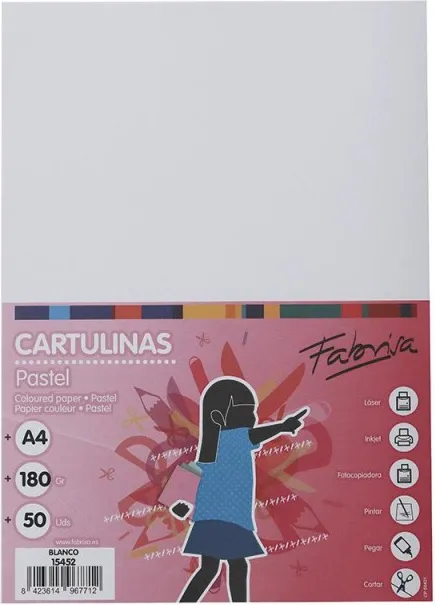 CARTULINA  A4 PASTEL 50HOJAS BLANCO