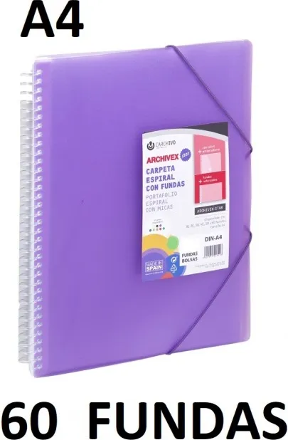 CARPETA 60 FUNDAS A4 ESPIRAL ARCHIVEX STAR VIOLETA
