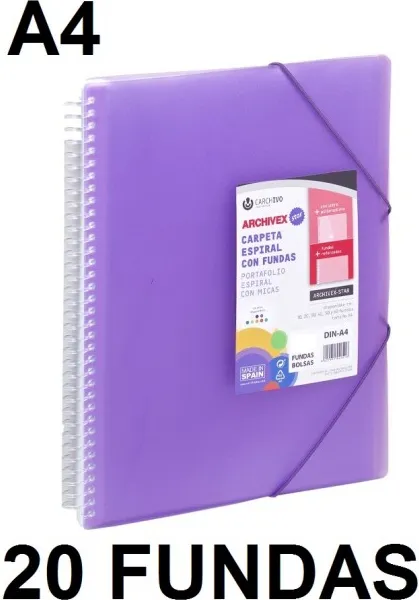 CARPETA 20 FUNDAS A4 ESPIRAL ARCHIVEX STAR VIOLETA
