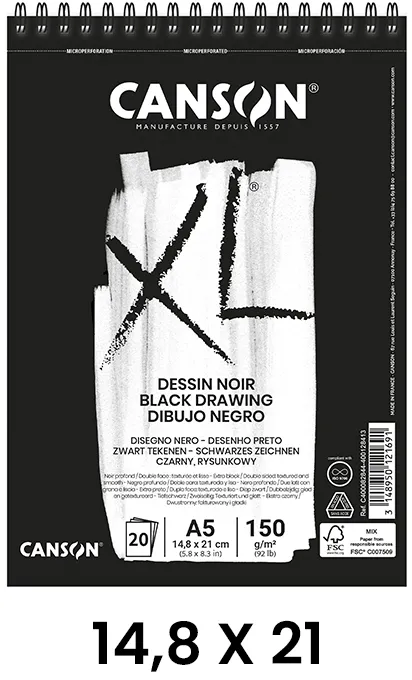 BLOC DIBUJO XL CANSON NEGRO 20H A5 150G
