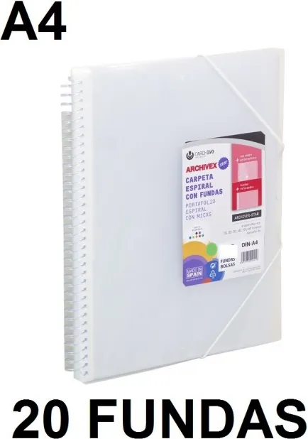 CARPETA 20 FUNDAS A4 ESPIRAL ARCHIVEX STAR INCOLORO