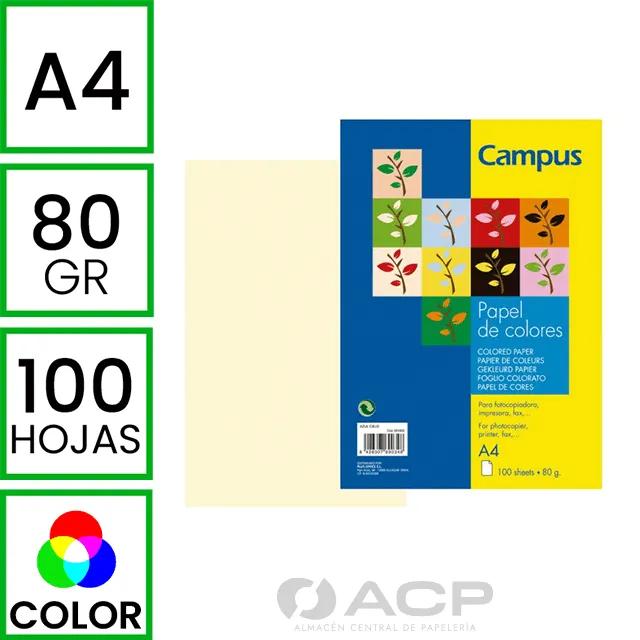 PAPEL A4 80GR CAMPUS CREMA 100H