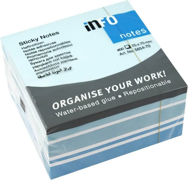 NOTAS ADHESIVAS CUBO 75X75 AZUL SURTIDO