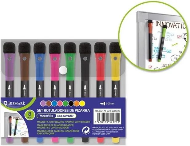 SET 8 ROTULADOR PIZARRA IMANTADO CON BORRADOR