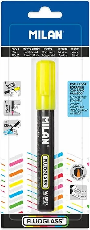 Rotulador Tiza Milan Fluoglass Blister Amarillo