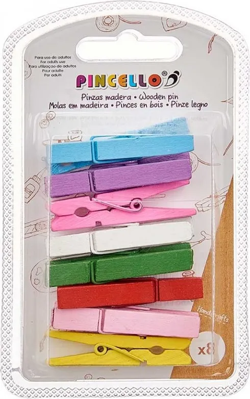 SET 8 PINZAS MADERA MULTICOLOR GRANDE