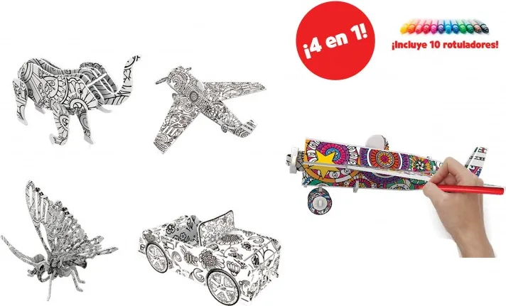 PUZZLE 3D PARA COLOREAR 4 EN 1