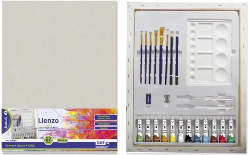 SET DE PINTURA 27 PIEZAS CON LIENZO