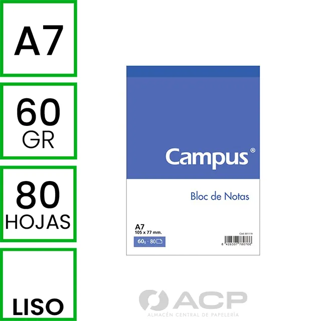 BLOC NOTAS MICROPERFORADO A7 80H 60G LISO