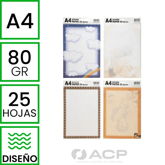 PAPEL A4 SOBRE 25 HOJAS - 4 DISEÑOS