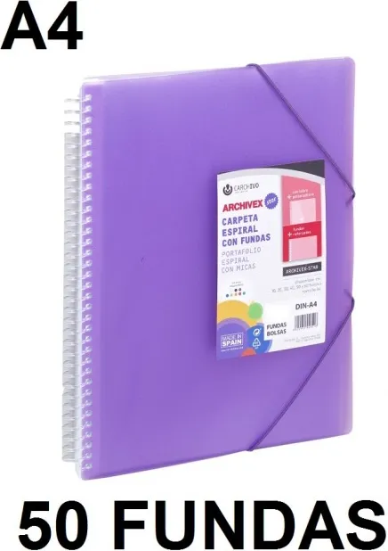 CARPETA 50 FUNDAS A4 ESPIRAL ARCHIVEX STAR VIOLETA