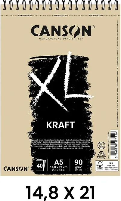 BLOC DIBUJO XL CANSON KRAFT 40H A5 90G