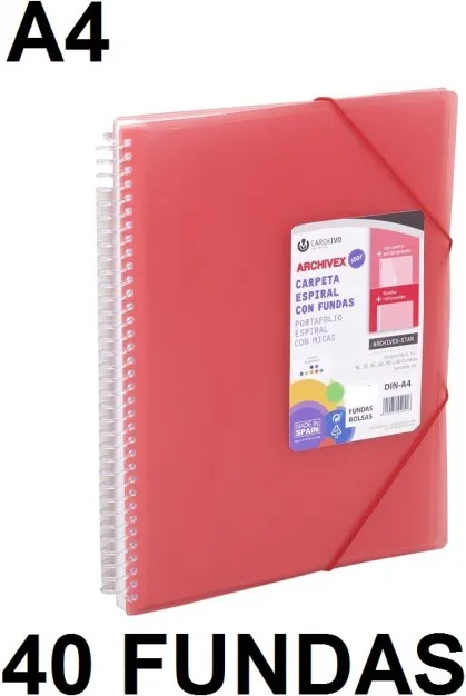 CARPETA 40 FUNDAS A4 ESPIRAL ARCHIVEX STAR ROJO