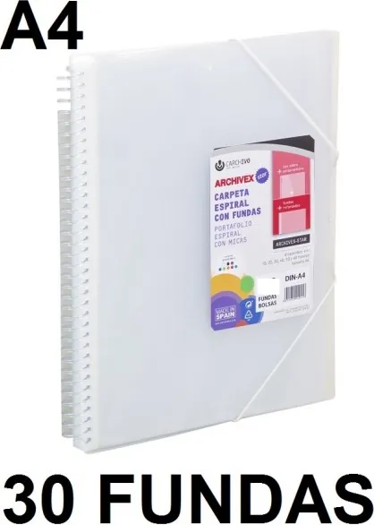 CARPETA 30 FUNDAS A4 ESPIRAL ARCHIVEX STAR INCOLORO