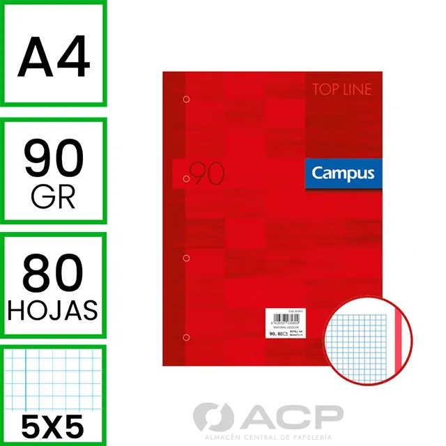 Recambio Campus Encolado A4 4TAL. CDO.5MM Rojo