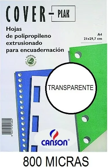 PORTADA A4 COV-PLAK 800 MICRAS TRANSPARENTE