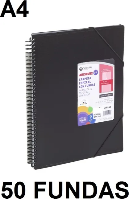CARPETA 50 FUNDAS A4 ESPIRAL ARCHIVEX STAR NEGRO