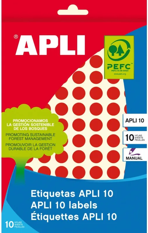 ETIQUETA APLI SOBRE ROJAS 10MM