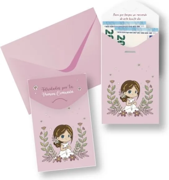 SOBRE DINERO COMUNION ROSA