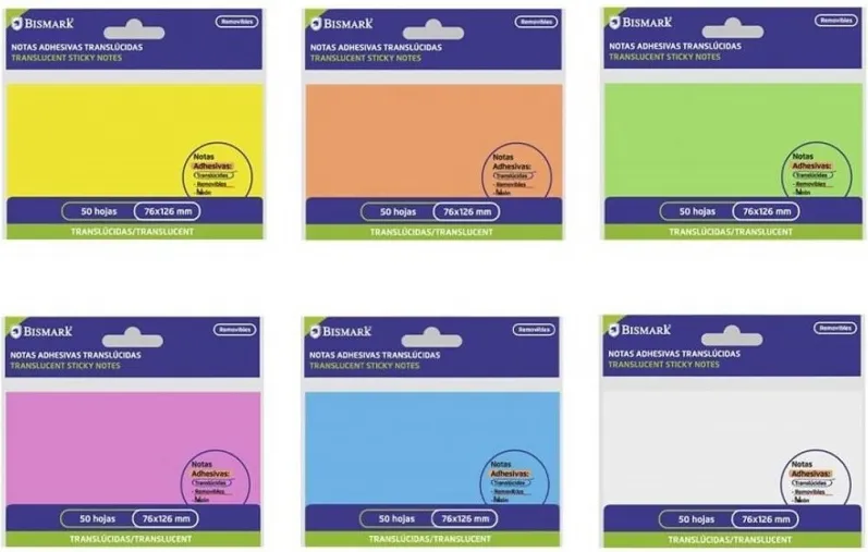 TACO AHESIVOS TRANSLUCIDOS NEON 76X126