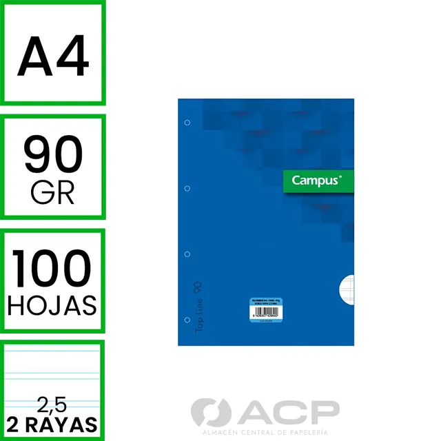 RECAMBIO CAMPUS A4 100H 90GR 4TAL. 2RAYAS