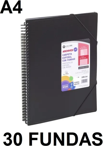 CARPETA 30 FUNDAS A4 ESPIRAL ARCHIVEX STAR NEGRO