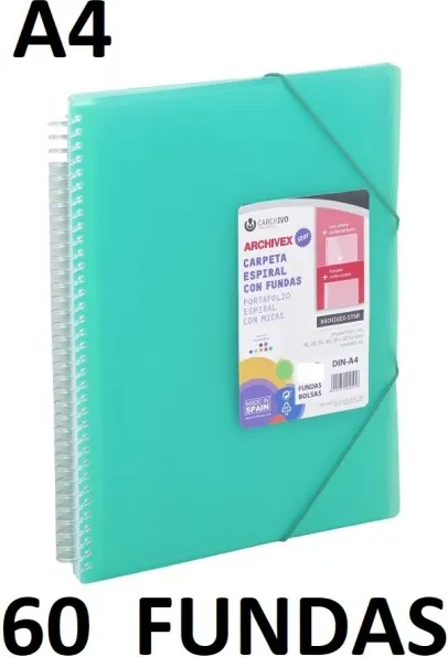 CARPETA 60 FUNDAS A4 ESPIRAL ARCHIVEX STAR VERDE