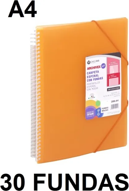 CARPETA 30 FUNDAS A4 ESPIRAL ARCHIVEX STAR NARANJA