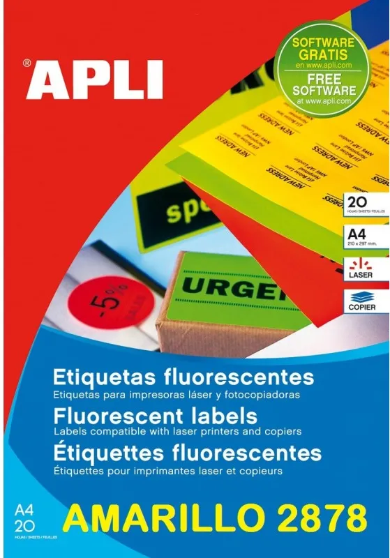 ETIQUETA APLI A4 AMARILLA FLUOR 210x297