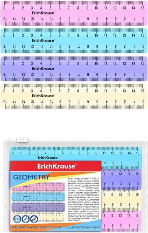 Set 4 Reglas Plástico 15 Cm Pastel