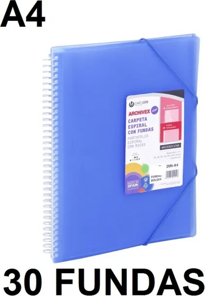 CARPETA 30 FUNDAS A4 ESPIRAL ARCHIVEX STAR AZUL