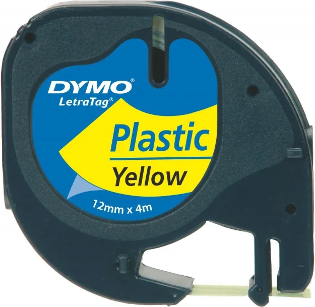 CINTA DYMO LETRATAG PLASTICO AMARILLO 12x4