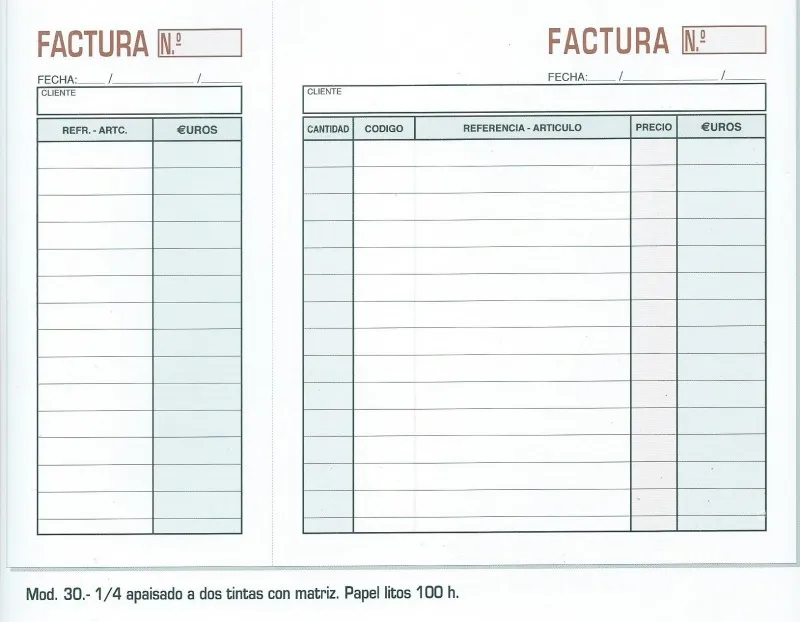 Talonarios Facturas Nº 30