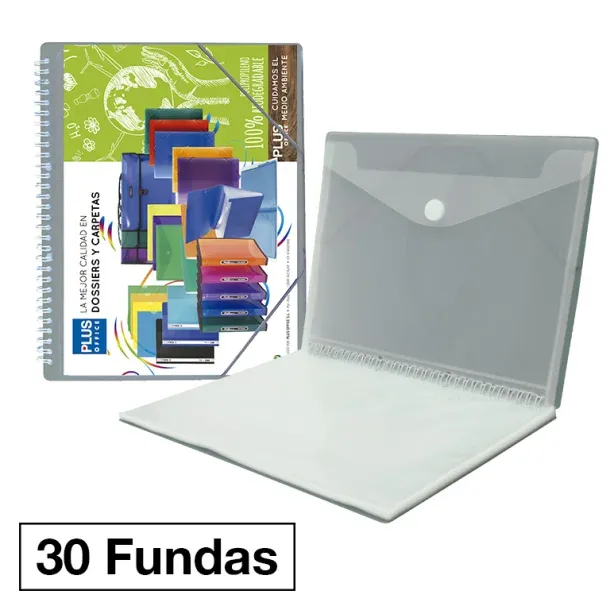 CARPETA 30 FUNDAS A4 ESPIRAL PLUS GRIS