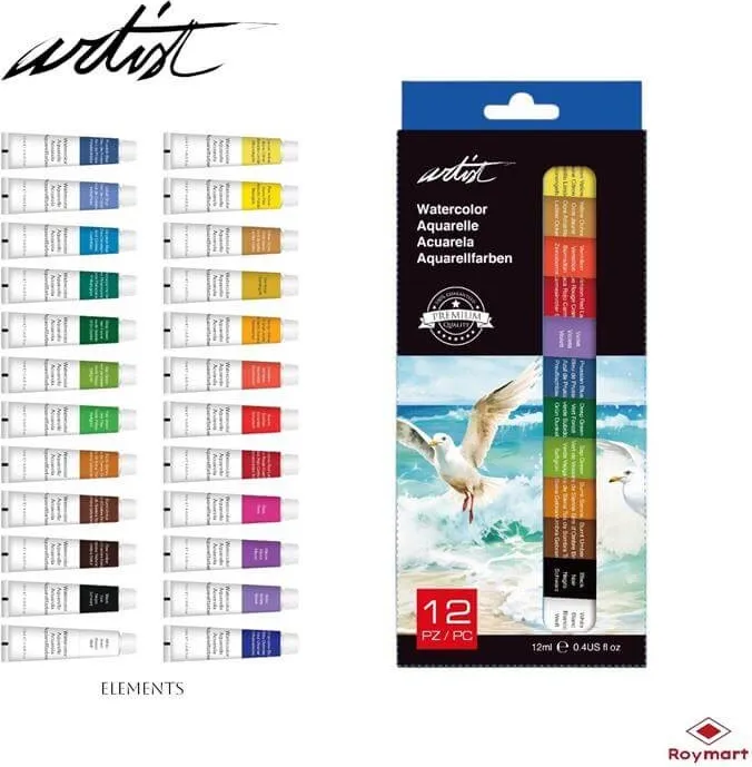 ESTUCHE ACUARELAS ARTIST 12 TUBOS 12 ml.