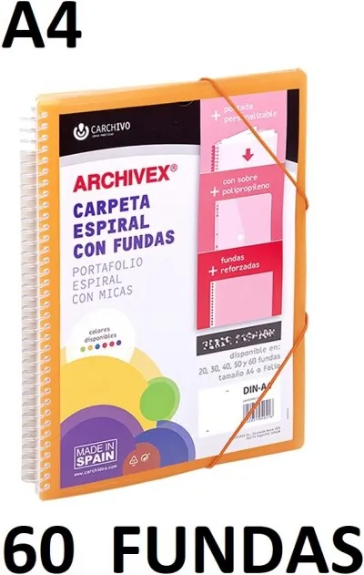 CARPETA 60 FUNDAS A4 ESP.CANGURO ARCHIVEX STAR NARANJA