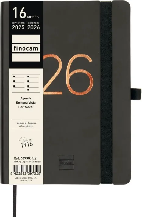 Agenda Finocam Capri 16M F4 25-26 Negro