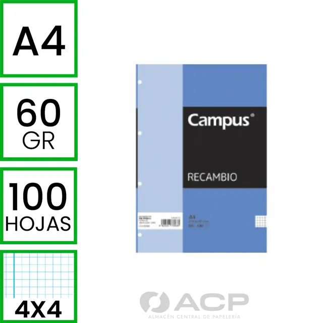 RECAMBIO CAMPUS FOLIO 100H CUADRO 4MM 16TAL.