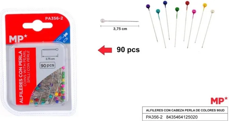 ALFILERES CON CABEZA COLORES (90 unidades)